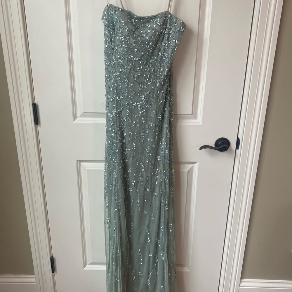 Strapless Seafoam Green prom dress